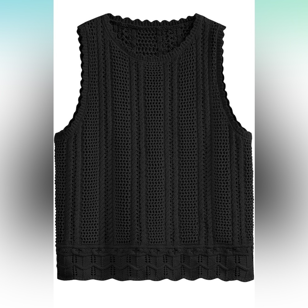 Knit Crochet Tank Top in Black